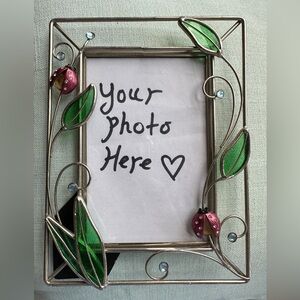 Handcrafted 4x6 picture frame, metal and unique ladybug details
